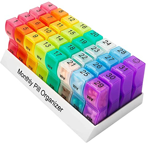 Monatliche Pillendose Organizer 2 Mal am Tag | 4 Wochen Medikamentenbox mit 32 Fächern für Pillen | Staubdichte Hülle Medikamentenbehälter für Familie