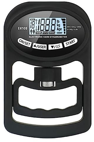 JIVIMOCO Probador de Fuerza de Agarre 265Lbs/120Kg DinamóMetro de Mano Digital Medidor de Fuerza de Agarre USB Pantalla LCD, Negro
