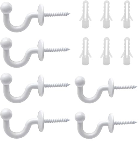 CPSYTE 6 pcs Vorhang Raffhalter Haken Gardinenhalter Wand Metall Weiß U-förmige Ende Vorhang Holdback Wandhaken Ball End Raffhalter Haken für Gardinen Heimdekoration, Inklusive Befestigungshülse