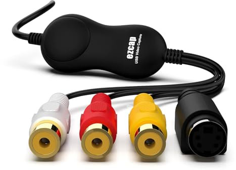 VHS to Digital Converter, Ezcap USB 2.0 Video Capture Card, Convert VHS, VCR, Hi8, Camcorder to Digital, Supports CVBS and S-Video Input, Compatible with Windows, Mac, Linux, H.264 Format