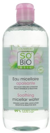 So'Bio Étic So Bio beruhigendes Mizellenwasser, angereichert mit Aloe-Vera-Saft und Rose, für empfindliche bis reaktive Hauttypen, 500 ml
