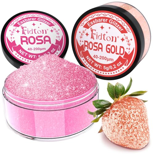 Essbarer Glitzer für Getränke - Fidton 2 Farbe Lebensmittelfarbe Pulver Set, Glitzer Essbar für Torten, Fondant, Donut, Edible Glitter für Getränke, Cocktail, Essbares Glitzer Rosa Gold und Rosa - 5 g