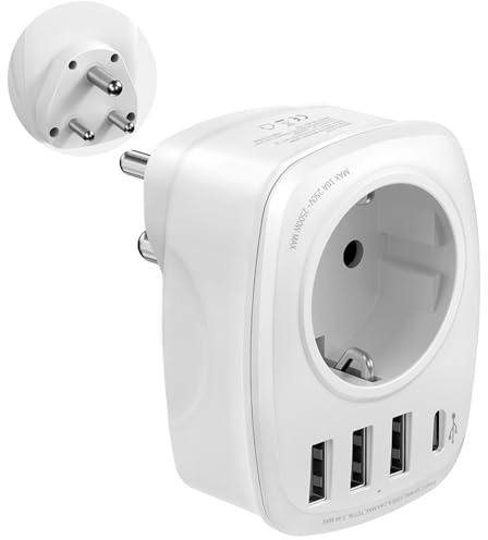 VINTAR 1 Pack Indien Reiseadapter Typ D mit 3 USB-A & 1 USB-C (15W) | Typ D für Indien, Sri Lanka, Nepal, 3 USB-A + 1 USB-C 15W, EU auf Indien, kompakt & zuverlässig