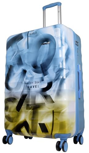 Trendyshop365 großer Reisekoffer Hartschale Verona 75cm 104 Liter 4 Räder Zahlenschloss blau-braun
