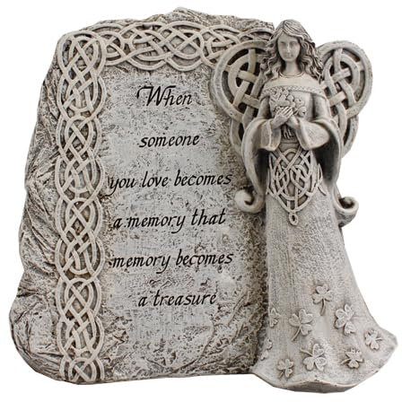 Biblegifts Grave Statue Celtic Angel Stone Look Resin Ornament 21cm Memorial Memory Boxed Gift