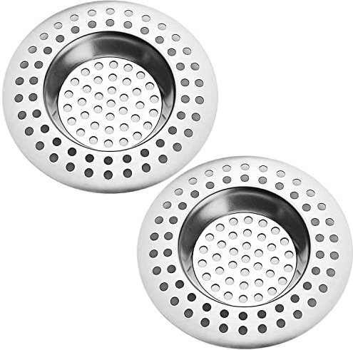 Set of 2 Stainless Steel Sink Strainer Plug, Drain Protector for Kitchen, Bathroom, and Shower - Hair/Food Catcher (7.5cm Outer Diameter, 3.6cm Inner Diameter)