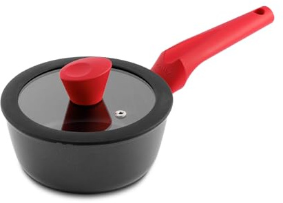 CASTEY - Cazo de Inducción de Castey Red, Modelo RE-Z16, Color Rojo, de Aluminio Reciclado, Resistente a las Altas Temperaturas, Antiadherente, Distribuye el Calor de Forma Homogénea