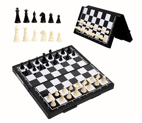 Magnetisches Schachspiel, faltbar, für Reisen, für Kinder und Erwachsene, Weiß / Schwarz, 19 x 19 cm