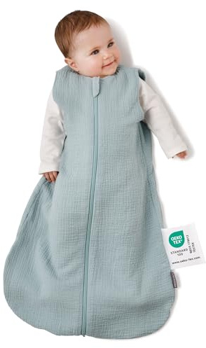 LaLoona Sommerschlafsack Mull, ärmellos - Leichter Baby Schlafsack ohne Ärmel für Sommer und Frühling, 0.5 TOG, 100% Baumwolle, ÖkoTex Standard 100 - Mint - 110 cm
