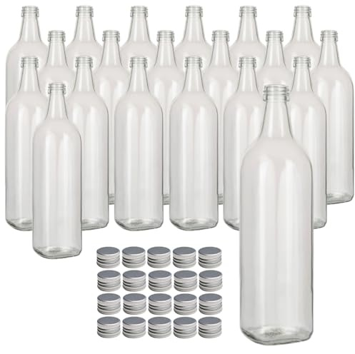 gouveo 20er Set Glasflasche 700 ml Maraska mit Schraubverschluss silberfarben - Leere Flasche aus Glas mit Deckel zum Befüllen - Likörflasche, Ölflasche, Essigflasche (MFET700S)