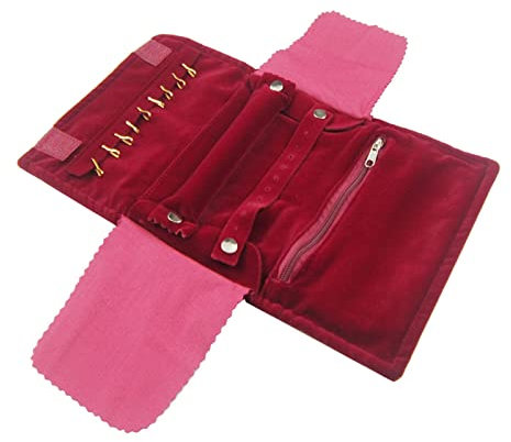 pistro Samt-Reise-Schmuck-Organizer, Rolle, faltbar, für Schmuck, Halsketten, Armbänder, Ohrringe, Kunstfaser, Ohne Edelstein.