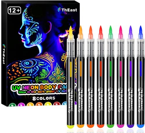 ThEast 8 Schwarzlicht Farbe Neon Schminke, Bodypainting Farben, UV Fluoreszierende Farbe Face Body Paint, Tattoo Stifte Hautfreundlich