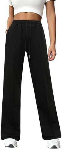 Totatuit Pantalon de jogging pour femme Pantalon de sport long en coton Pantalon de survêtement ample avec taille élastique et jambe droite Noir，M