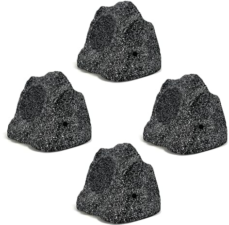 Herdio 4 Outdoor Rock Bluetooth Speakers IPX7 Waterproof Wired Max Power 400 Watt All Weather for Deck Pool Backyard Patio Garden (2 Pair Black)