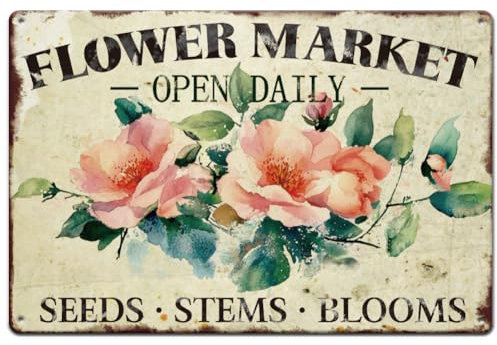 SUPERDANT Flower Market Metal Signs Open Daily Tin Sign Flower Shop Wall Plaques Retro Iron Poster Art for Flower Shop Market Bedroom Living Room Garden Vintage Decor Man Cave Gift