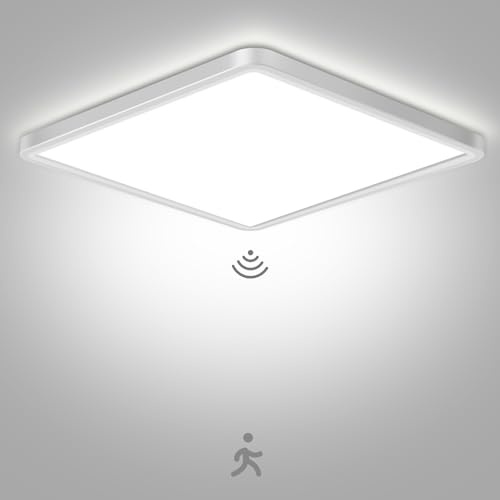 zemty Lampe mit Bewegungsmelder Innen, 29cm 24W Deckenlampe mit Bewegungsmelder, 6500K 2400LM Deckenlampe für Flur Treppe Abstellraum Keller