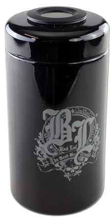 Black Leaf Violettglasdose 300 ml mit Thermo- und Hygrometer – Aufbewahrung mit Aromaschutz für Gewürze, Kräuter, Kaffee & Tee – luftdicht & geruchsdichte Dose mit schwarzem Deckel – mit Logo