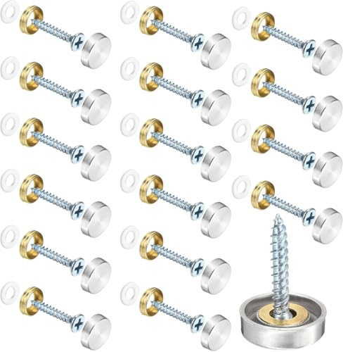 Silver Mirror Threaded Cap, 16Pcs Sourcing Map, Screw Covers Caps, Mirror Screws With Chrome Caps, Stainless Steel Screw Covers, Perfect For Signage, Construction Decorative Hardware, 16mm Diameter