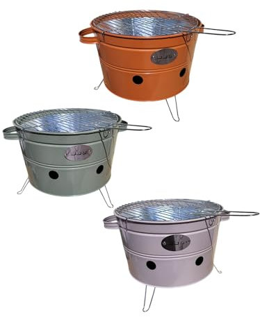 Barbecue Bucket Empotec a Carbonella Portatile da Esterno Manici Piedini Griglia Picnic Campeggio Balcone Secchio Diametro Griglia 33cm Gambe Pieghevoli