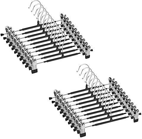 Mutsitaz 20 Stück Hosenbügel Metall, Kleiderbügel Klammerbügel für Hosen Socken Röcke, 30cm Rockbügel mit 2 Anti-Rutsch Clips