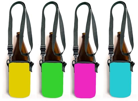 Bäng Läng Flaschenkühler für Bierflaschen und Dosen – (0,5l) – Langhaltende Kühle, braun, lila, orange, rot 4 stk. Inkl. Umhängeband