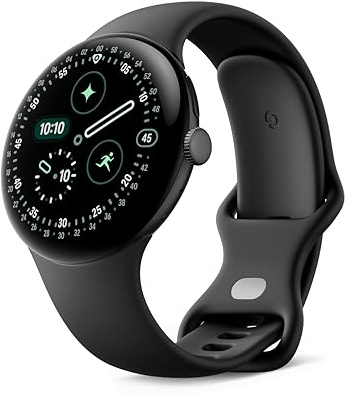 Google Pixel Watch 4 (45 mm) – Android-Smartwatch mit umfassendem Gesundheits- und Fitness-Tracking und Unterstützung von Gemini – Aluminiumgehäuse in Matte Black – Sportarmband in Obsidian – WLAN