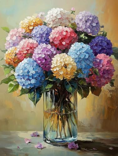 5D Diamond Painting Kit, Diamond Painting Ortensia Pittura Diamante Fiori Diamantini Crystal Art, DIY Strass Ricamo a Punto Croce Artigianale Adulti per Decorazioni Casa Parete 80X110Cm -wyl25061Y