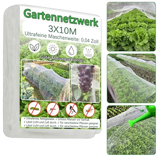 3X10M Gartenschutznetz Gemüsenetz,Feinmaschiges Gemüseschutznetz,Garten Insektenschutznetz Pflanzenschutznetz für Beschützen Pflanzen Gemüse Obst Blumen,zum Effektiven Schutz vor Schädlingen
