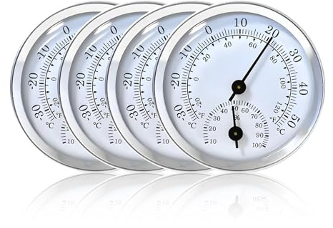 Lot de 4 thermomètres hygromètres de précision 58 mm, hygromètre intérieur analogique 2 en 1 et thermomètre analogique intérieur pour la maison, l'intérieur, la chambre des personnes âgées et la