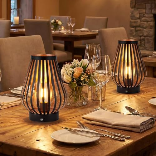 JHY DESIGN 2 Rechargeable Metal Table Lamps 22cm Cordless Lamp | 2 Dimmable Touch Table Lamp 22cm H Battery Powered Lamp with LED Bulb Cordless Accent Lamp for Patio for Indoors Outdoors