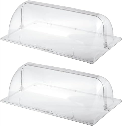 SHENJIA 2 Packs Clear Chafing Dish Cover, Roll Top Plastic Food Display Lid for Bakery Pan - Perfect for Cake and Cupcake Exhibition