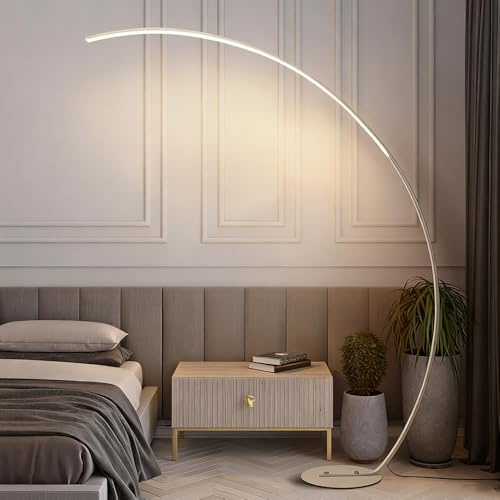 KlkrzJwy Lámpara De Pie Nórdica De 65 Con Forma De Caña De Pescar, De Aluminio En Arco, Regulable Por LED, Con Base Redonda De Hierro Y Pantalla Acrílica, Ideal Para Sala De Estar Y Dormitorio.