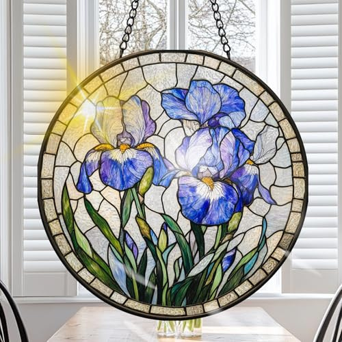 VAIIEYO Sonnenfänger Lila Blumen, Blumen Sonnenfänger Fenster mit Kette und Haken, Hängende Dekoration für Garten, Balkon, Wohnzimmer und Schlafzimmer, Kreative Geschenkidee, 20x20cm