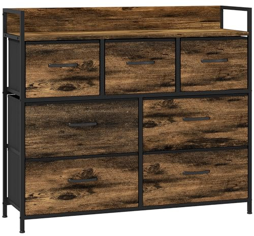HOMCOM Commode 7 Tiroirs Pliant 98 x 29 x 85 cm Noir et Brun Rustique