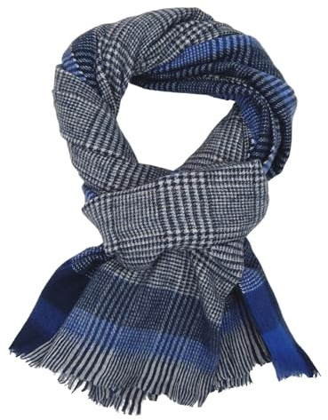 Ella Jonte Winterschal Herren kariert – Weicher Schal 90% Viskose 10% Wolle – 200x70 cm – Warm & angenehm – Klassischer Herren Schal mit Fransen – Modernes Karomuster