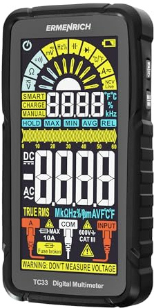 Ermenrich Zing TC33 Multimetro Digitale 7-in-1, Corrente AC/DC, Capacità, Frequenza e Altro, TRMS, Test Batteria e Diodo, 6000 Conteggi, NCV, Display VA, Scala Grafica, Batteria Li-Ion