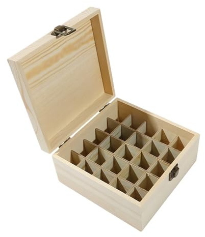 Förvaringslåda i trä med 12/25 fack för eteriska oljor och aromaterapiflaskor för eteriska oljor, nagellack, Träfärg-25slots, Taille unique, Bohemisk