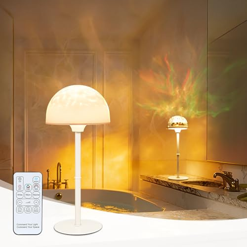 Kimjo Waterproof Shower Lamp, 2-in-1 Cordless Rechargeable Bathroom Shower Light with Adjustable Height, 10 Color Ocean Wave Prejector with Touch & Remote Control for Inside Shower Bathtub
