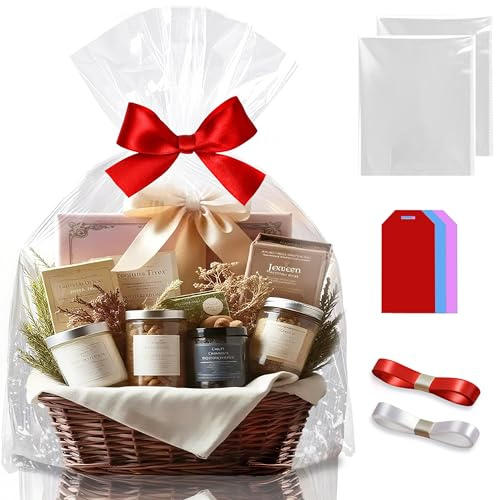 Cellophanfolie Cellophan Geschenkfolie Transparent für Geschenkkörbe, Klarsichtfolien Packpapier für Geschenkkörbe Verpackung,Durchsichtige Cellophantüten Tüten 2PCS 100x125CM