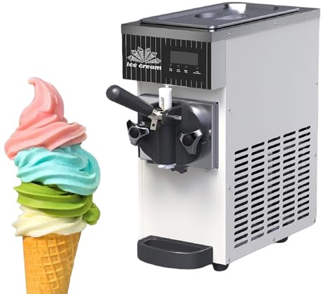 Gelatiera soft di qualità professionale Macchina monogusto da 4-5 kg/h con funzione di preraffreddamento Display LCD per bar caffetterie di casa(White)