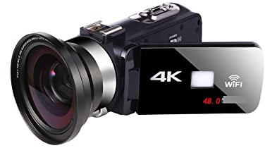Vlogging Camera, 48MP Video Camera Night Vision 4K Digital Camcorder Lens Hood Camera Vlog Rotate Touch Screen Photography Camcorder(16G SD Card,With Lens)
