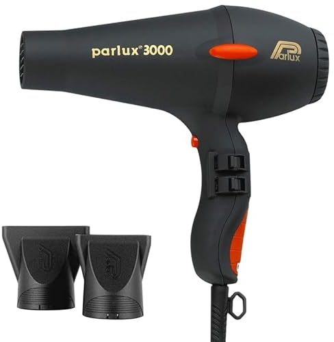 Parlux 3000 - Secador Iónico Profesional, Potencia 1810 W, 2 Velocidades, 4 temperaturas, Motor K-Laminación, Botón Modo Frío, Cable 3 Metros, 2 Concentradores, Ideal para Viaje, Alisado, Pelo Rizado