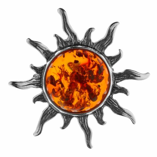 InCollections Damen-Brosche 925/000 Sterlingsilber mit Bernstein, Sonne 0010236005890