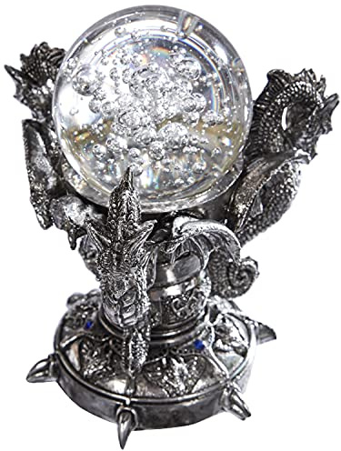 Design Toscano Dragons of Corfu Castle gotisk dekor staty glob statyett, 13 cm, polyresin och glas, silver krom