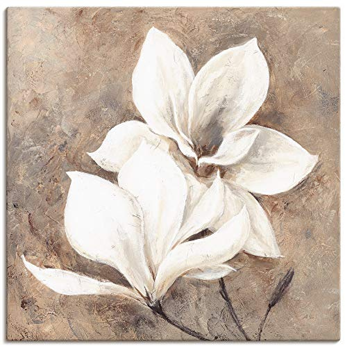ARTLAND Wanddeko Leinwand Bilder Wandbild 50x50 cm Magnolie Blumen Blüten Botanik Shabby Chic Landhausstil T4IQ