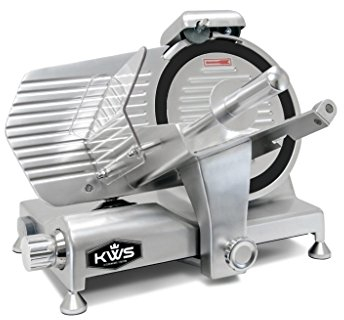 KWS MS-10NT - Cortador de carne eléctrico de 320 W con hoja de teflón no pegajoso, carne congelada/carne Deli/queso/cortador de alimentos de bajo nivel de ruidos para uso comercial y doméstico