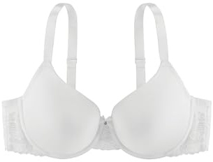 Dorina ADELE Damen Leicht Gepolsterter Demi-BH, Weicher Mikrostoff mit Floralspitzenband, Bügelstütze, Verstellbare Träger, Satinschleife mit Diamantanhänger, Weiß