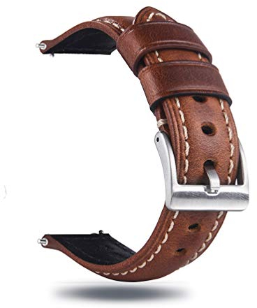 Berfine Quick Release Rindsleder Uhrenarmband 24mm, Vintage Retro Pull-Up Leder Uhrenband, Ersatzarmband für Damen Herren Uhr und Smartwatch, Braun