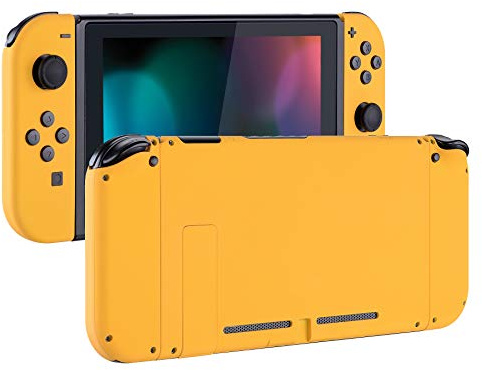 eXtremeRate Soft Touch Grip Back Plate for Nintendo Switch Console, NS Joy con Handheld Controller Housing with Full Set Buttons, DIY Replacement Shell for Nintendo Switch - Caution Yellow