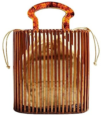 YYW Women's Womens Fashion Bamboo Bag with Acrylic Handle Bucket Bag Summer Beach Clutch Purse Handbags one Size Brown